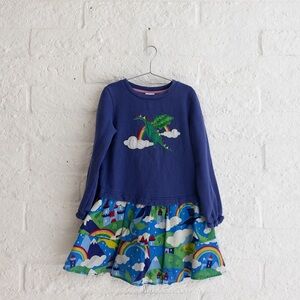Mini Boden Blue Dragon Long Sleeve Top with Rainbows - Girls Size 9-10 Years